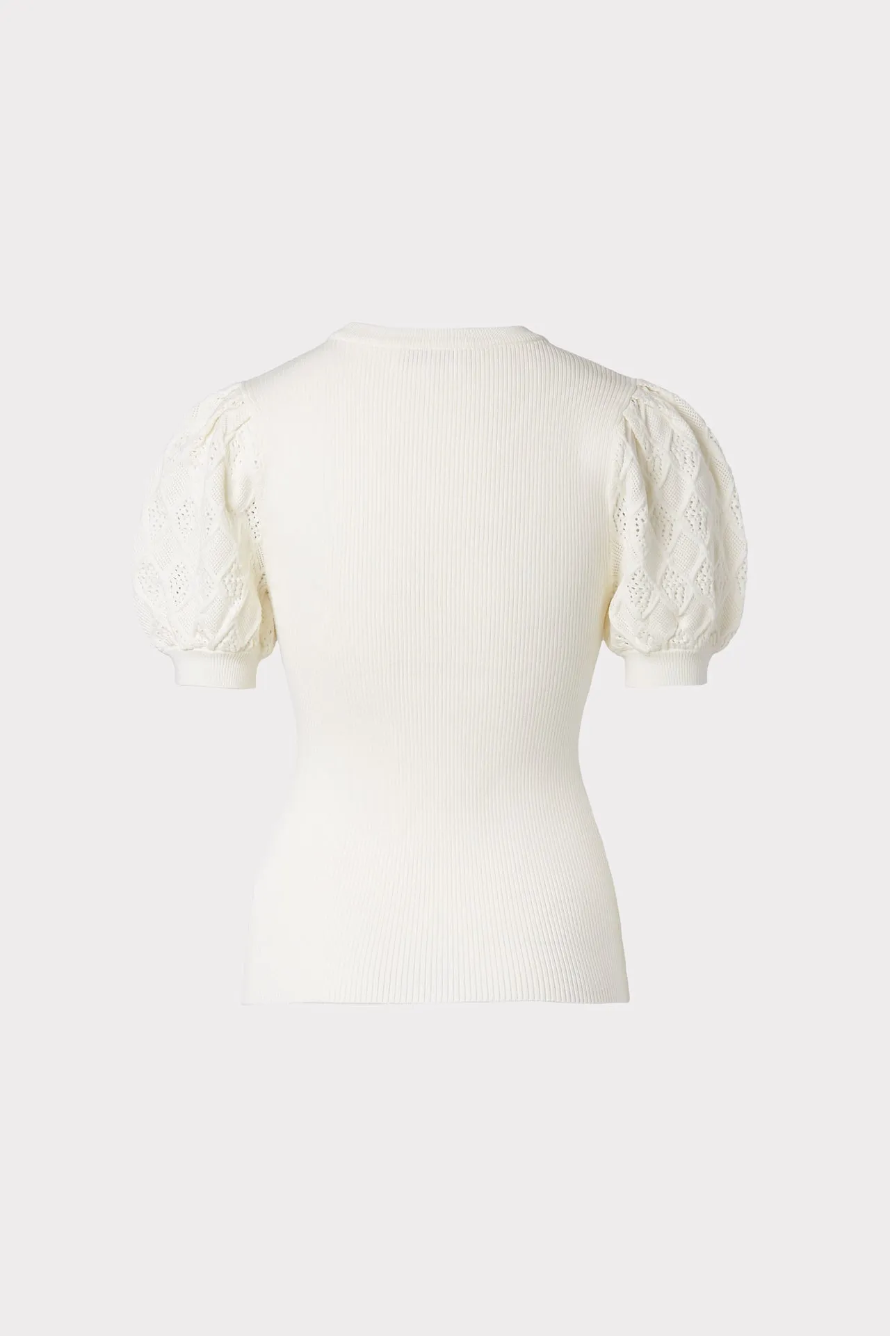 Pointelle Poof Sleeve Ribbed Top