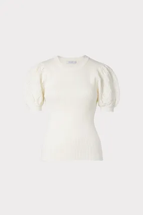 Pointelle Poof Sleeve Ribbed Top
