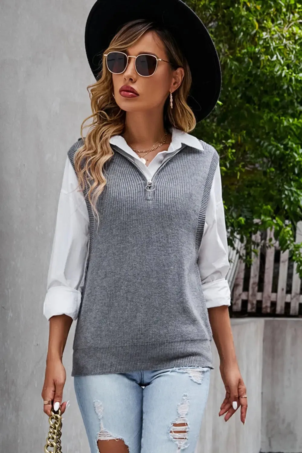 Quarter Zip, Ribbed Sweater Vest
