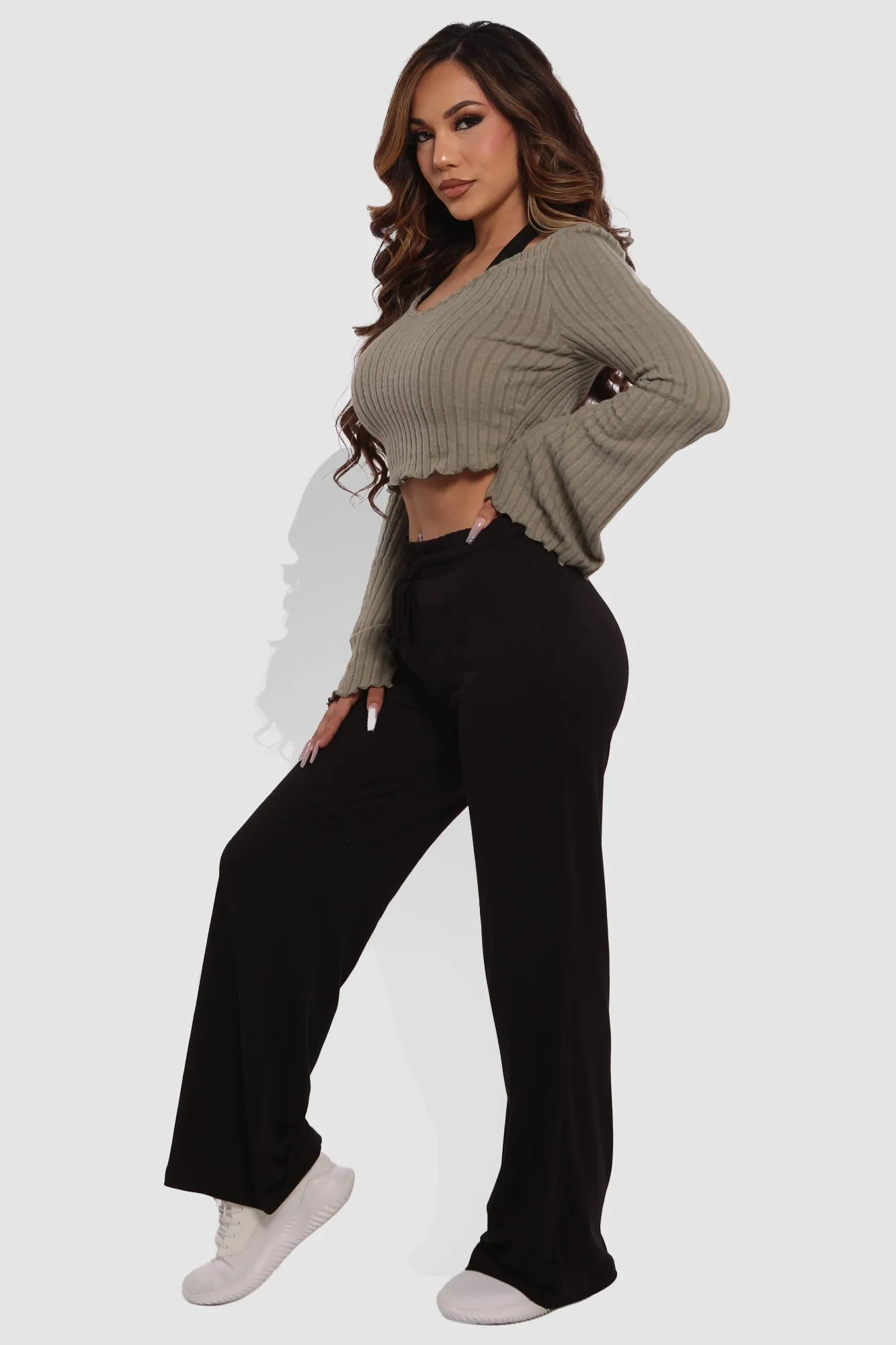 Soft Brushed Classic Drawstring Straight Leg Sweatpants - Black