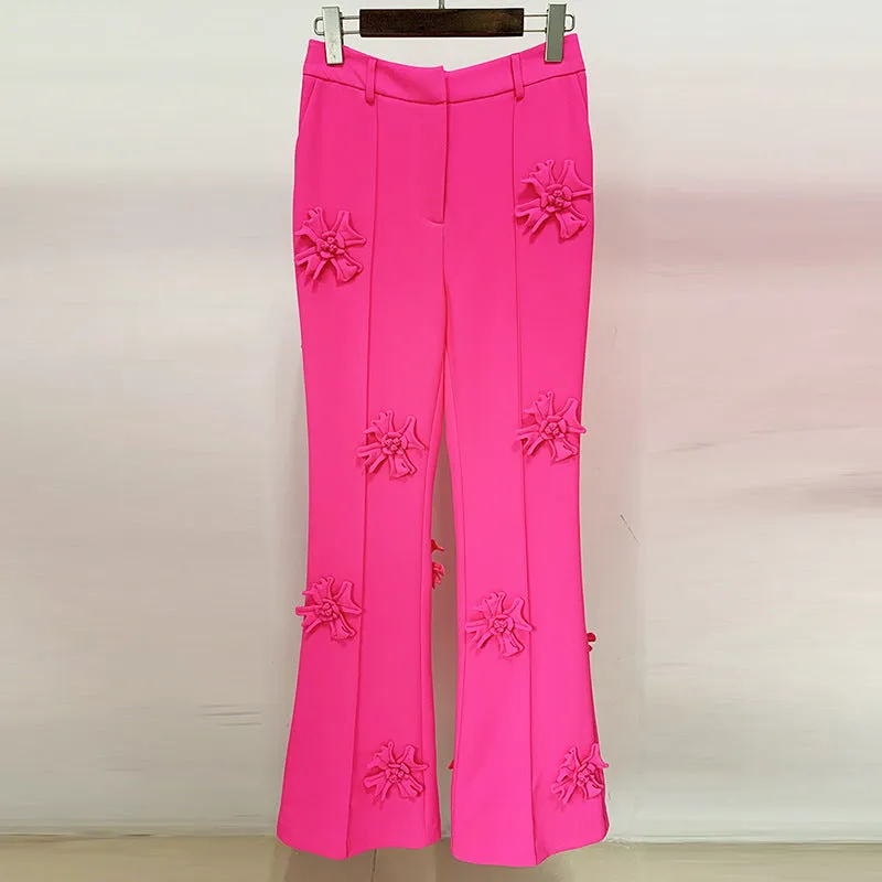 Stars Heavy Industry Three-Dimensional Floral Decoration Bootcut  3D Rose Pants Work Pant