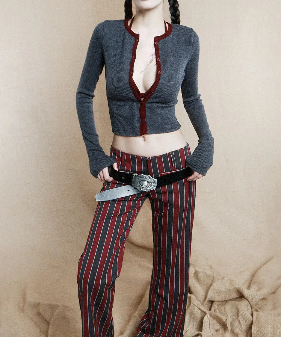 Striped Low Waist Bootcut Pants