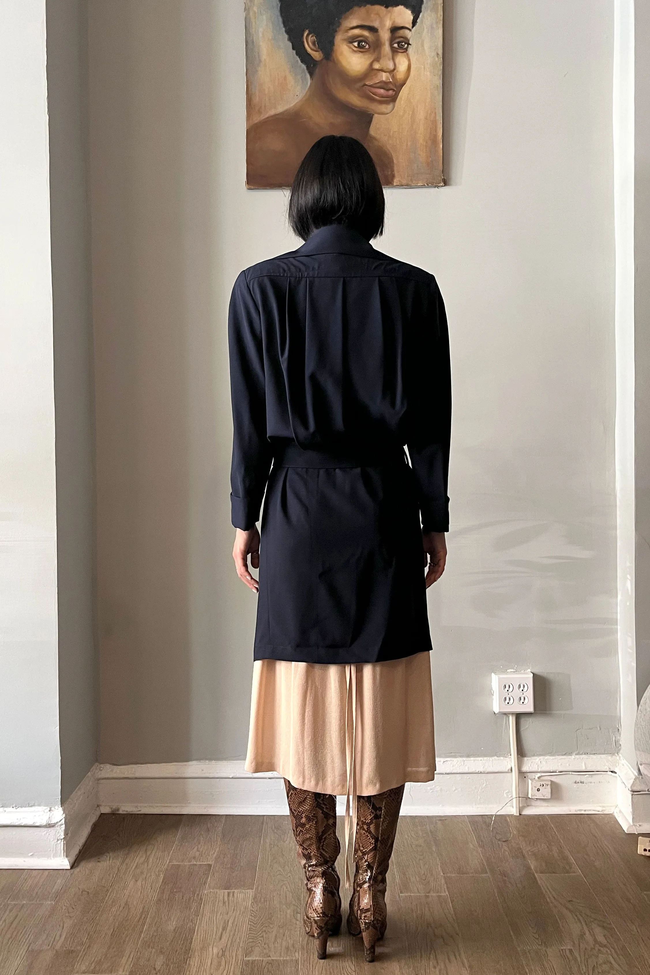 Thierry Mugler Navy Wool Trench Coat Dress