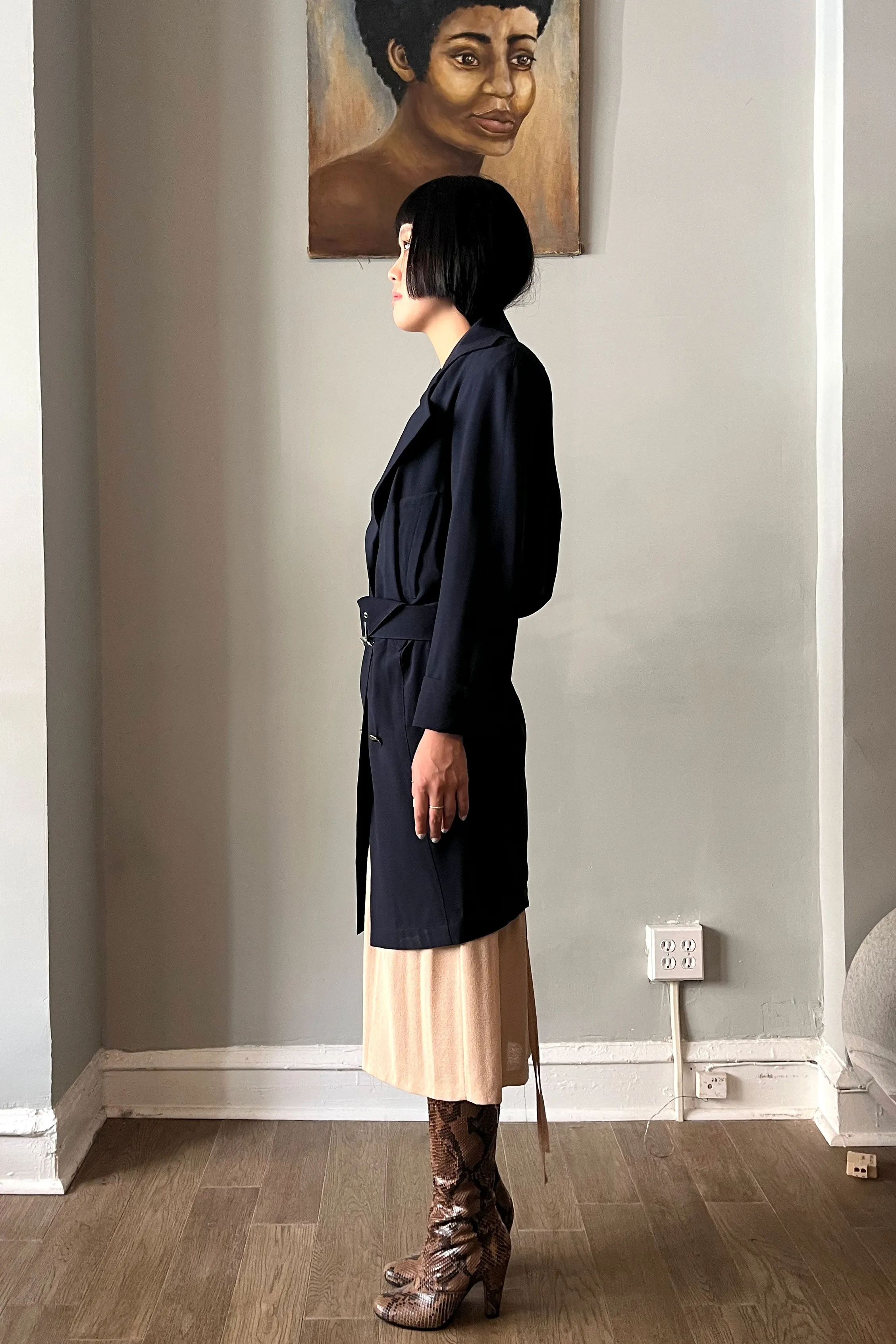 Thierry Mugler Navy Wool Trench Coat Dress