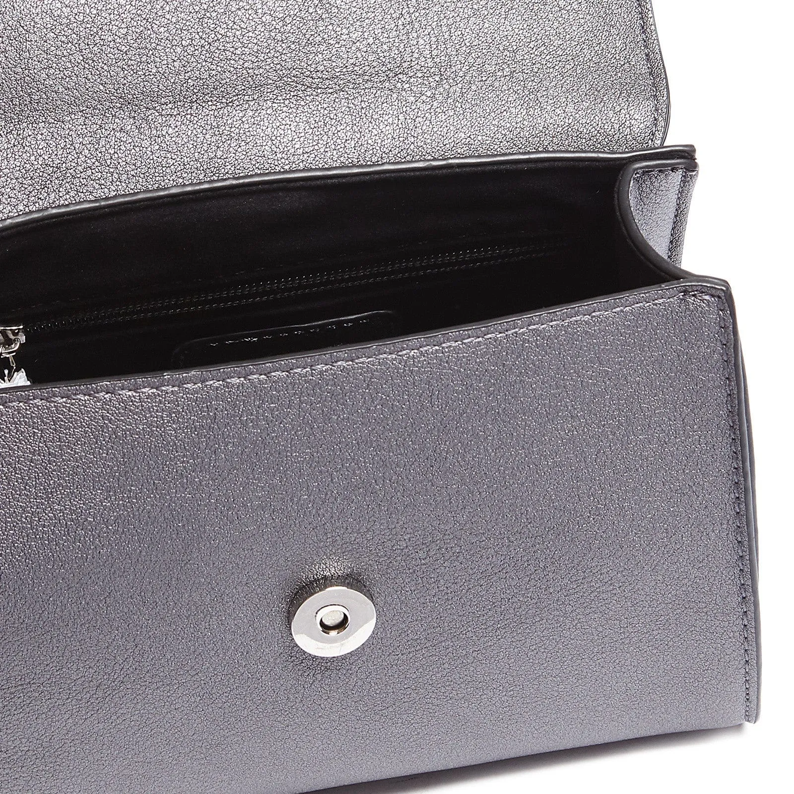 Tosca Blu Grey Small Pon Pon Faux Fur Flap Top Handle Bag