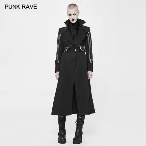 WY-887 Handsome Long Punk Coat Twill Thin Woolen Fabric Trench Coat